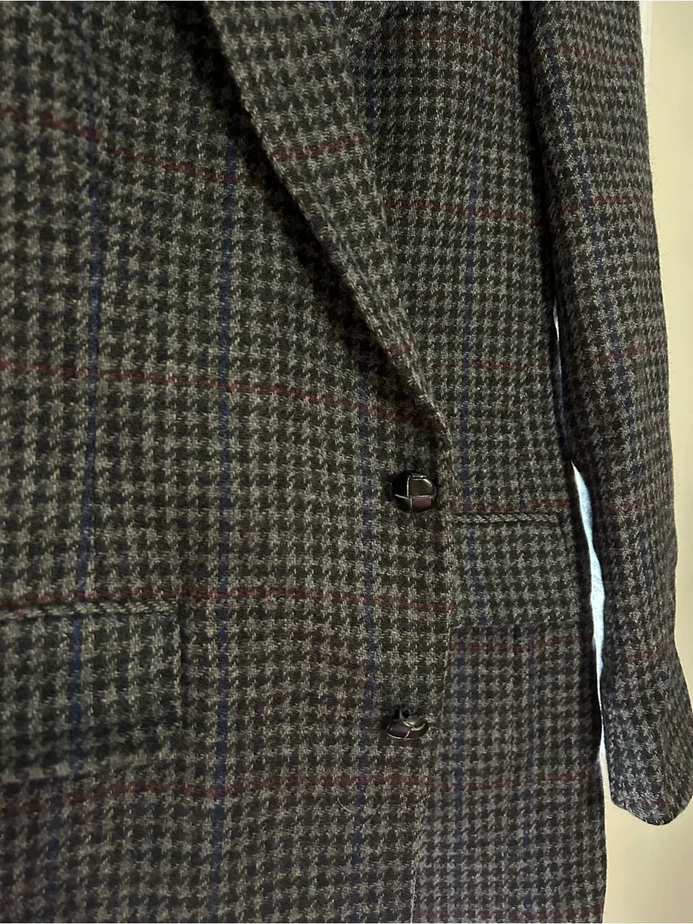Men's Houndstooth Wool Blend Pea Coat - Black/Grey